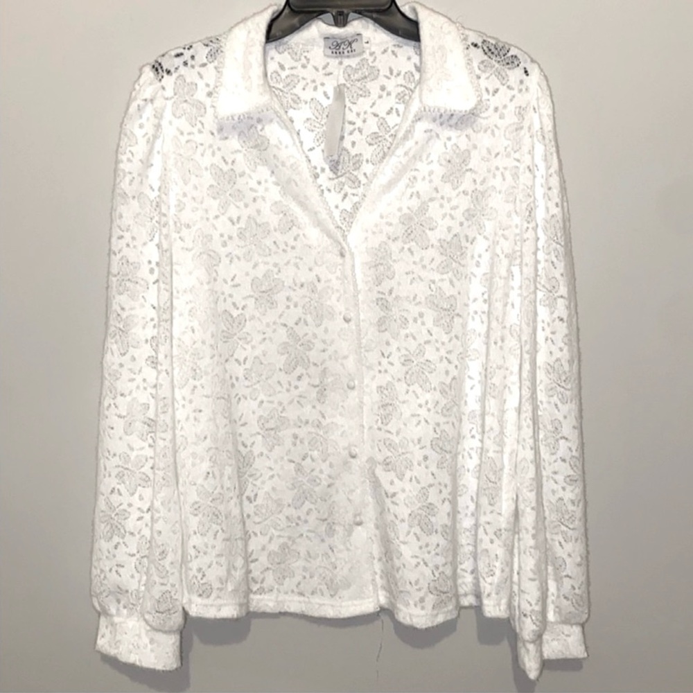 🌺Anna Kay White Eyelet Collared Cottage Core Soft Feminine Blouse Size L